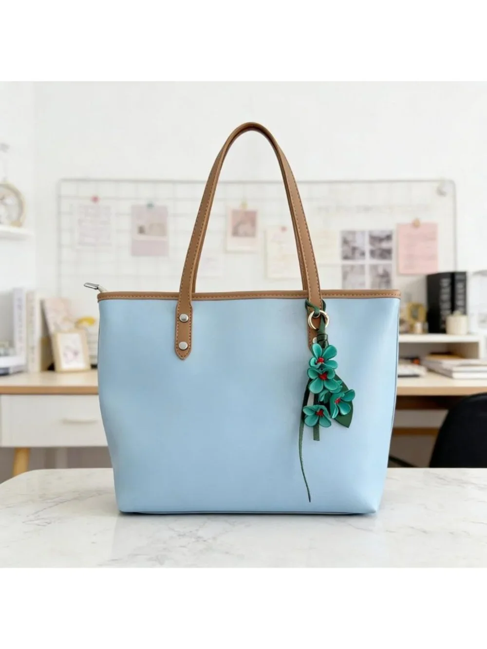 Boho Genuine Leather Flower Keychain | Cute Bag Charm for Handbag & Purse